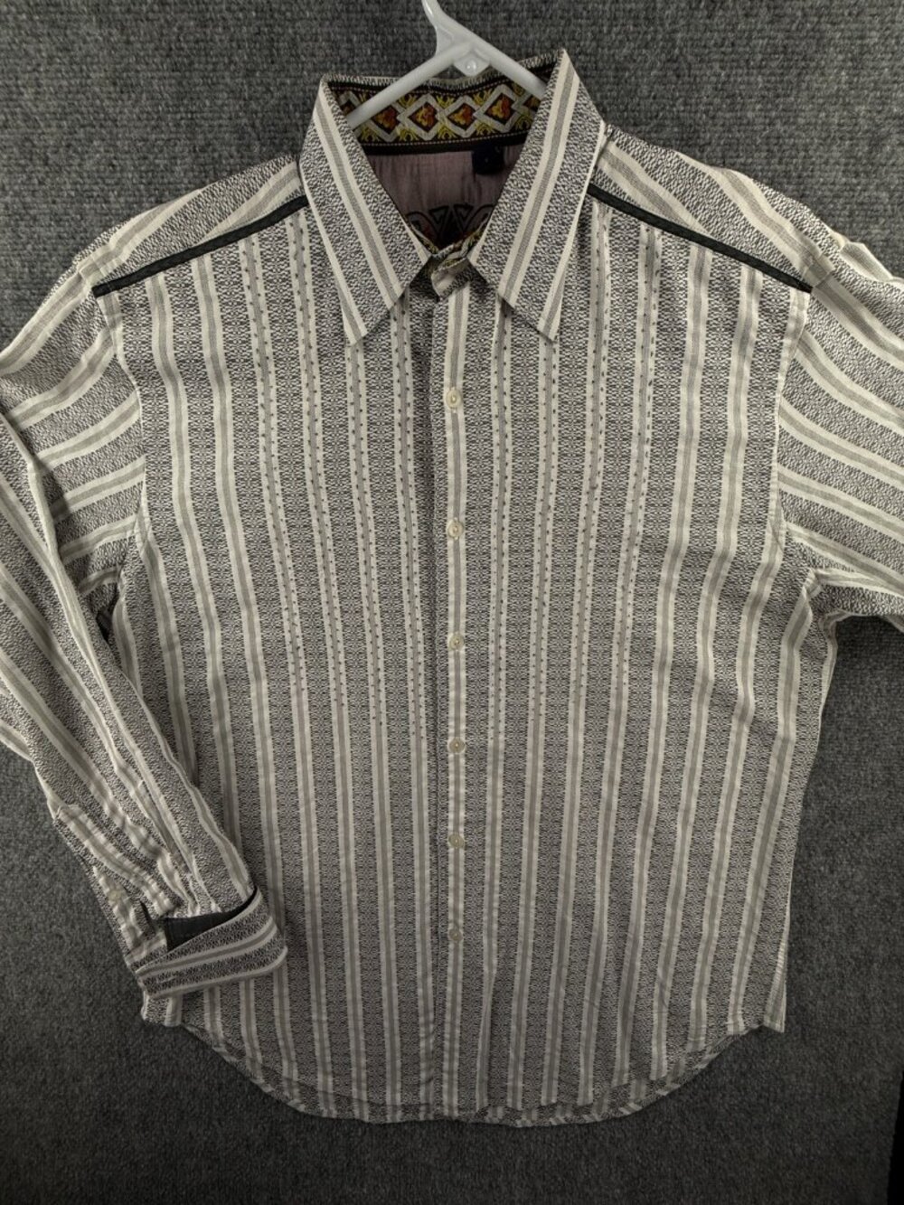 Robert Graham Large Long Sleeve Button Up Shirt Men Striped Cotton Silk Point